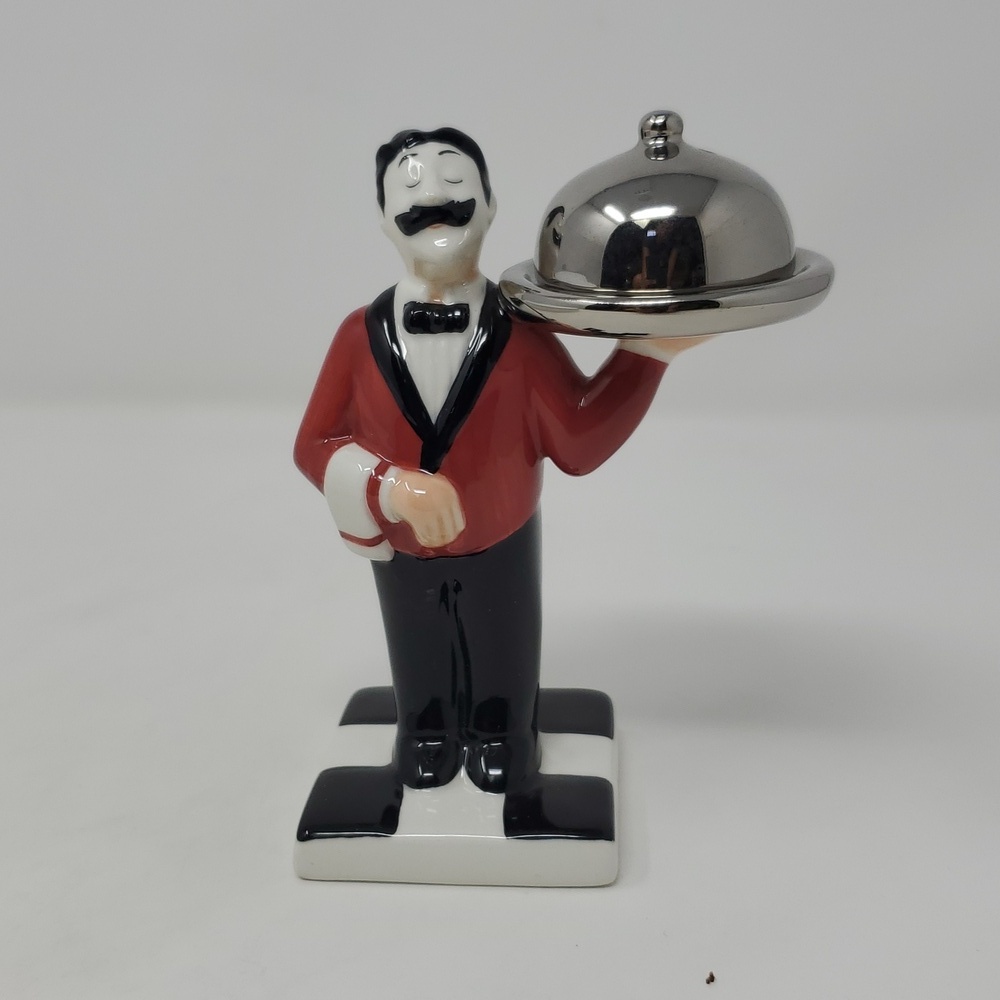 Vintage Clay Art Ceramic Waiter Red FIgurine Salt Pepper Shaker